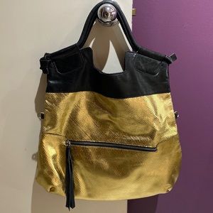 Foley & Corinna Gold Snakeskin Embossed Crossbody Bag